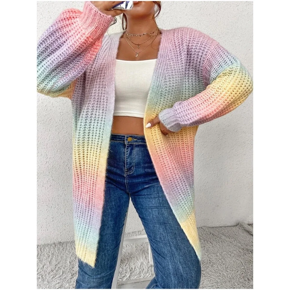 Plus Ombre Open Front Knit Cardigan - Picture 1 of 10